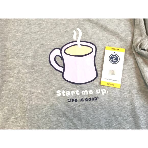 Life is Good Coffee Start Me Up V-Neck Sleep Shirt Gray NWT Med - Picture 4 of 4